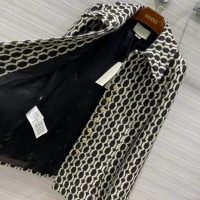 Gucci Women Optical Tweed Jacket Wool Black and Ivory Optical Tweed Point Collar
