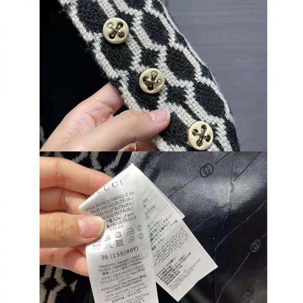 Gucci Women Optical Tweed Jacket Wool Black and Ivory Optical Tweed Point Collar (3)