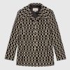 Gucci Women Optical Tweed Jacket Wool Black and Ivory Optical Tweed Point Collar