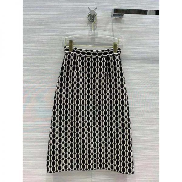 Gucci Women Optical Tweed Skirt Wool Black and Ivory Optical Tweed Unlined (10)