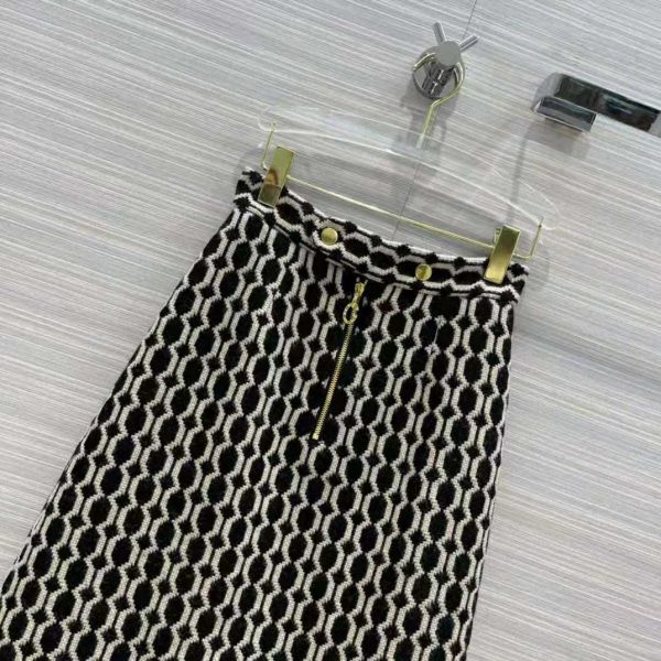 Gucci Women Optical Tweed Skirt Wool Black and Ivory Optical Tweed Unlined (3)