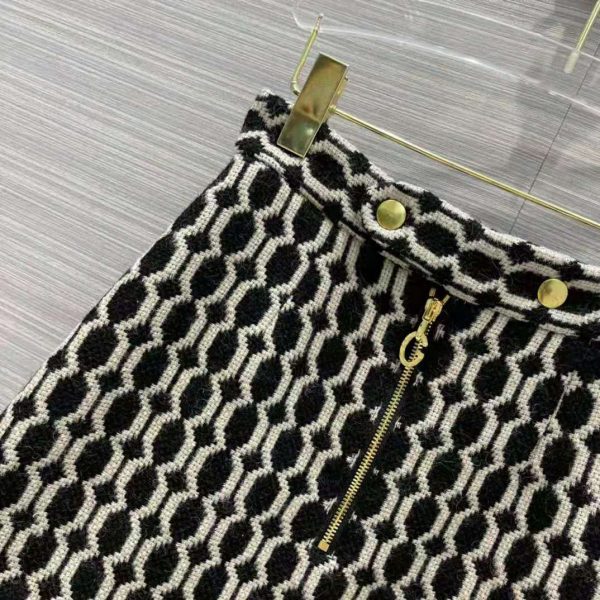 Gucci Women Optical Tweed Skirt Wool Black and Ivory Optical Tweed Unlined (4)
