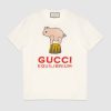 Gucci Women Piglet Patch Oversize T-Shirt Cotton Jersey Crewneck Oversize Fit-White