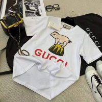 Gucci Women Piglet Patch Oversize T-Shirt Cotton Jersey Crewneck Oversize Fit-White