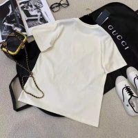 Gucci Women Piglet Patch Oversize T-Shirt Cotton Jersey Crewneck Oversize Fit-White