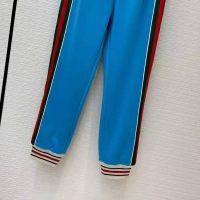 Gucci Women Technical Jersey Jogging Pant with Web Interlocking G-Blue