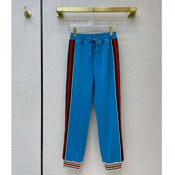 Gucci Women Technical Jersey Jogging Pant with Web Interlocking G-Blue (8)