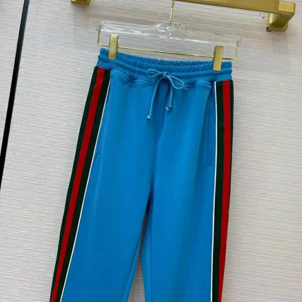 Gucci Women Technical Jersey Jogging Pant with Web Interlocking G-Blue (9)