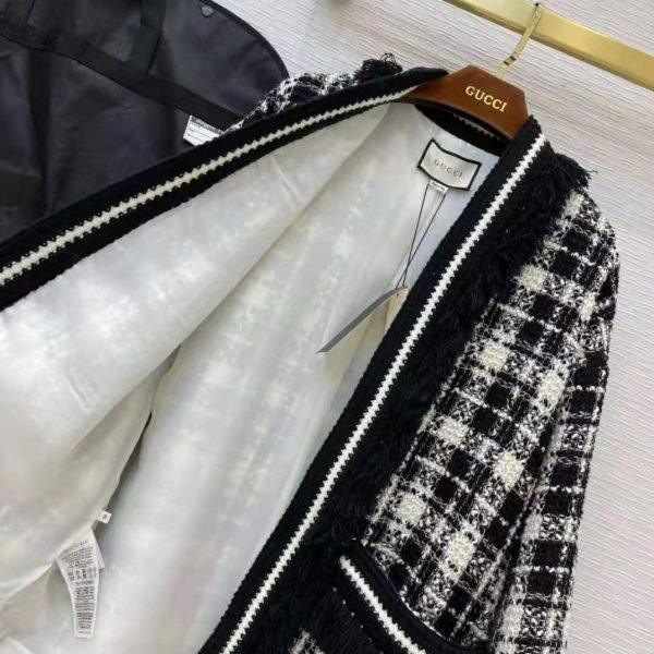 Gucci Women Tweed Jacket Ivory and Black Check Tweed Black Ribbon Wool (14)