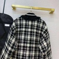 Gucci Women Tweed Jacket Ivory and Black Check Tweed Black Ribbon Wool