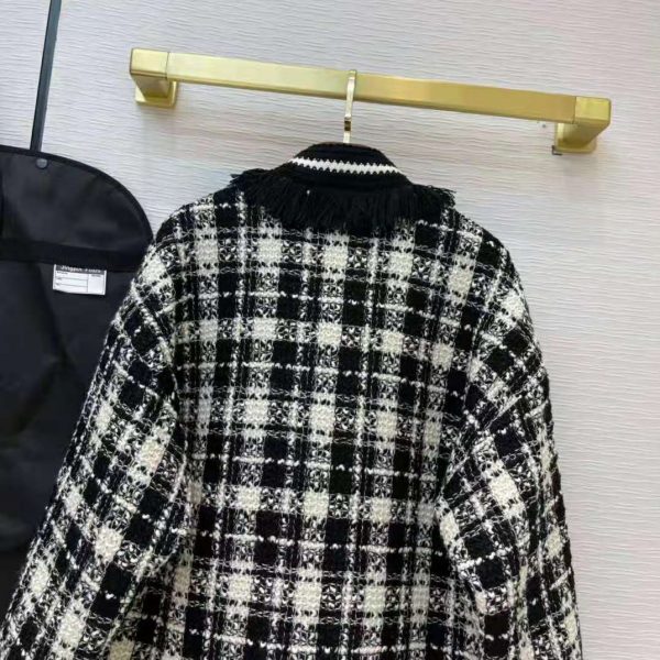 Gucci Women Tweed Jacket Ivory and Black Check Tweed Black Ribbon Wool (16)