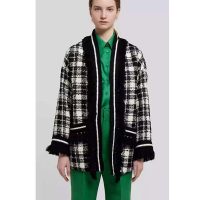 Gucci Women Tweed Jacket Ivory and Black Check Tweed Black Ribbon Wool