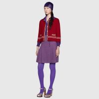 Gucci Women Wool Jacket with Contrast Trim Besom Pockets Crew Neck-Red