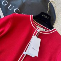 Gucci Women Wool Jacket with Contrast Trim Besom Pockets Crew Neck-Red