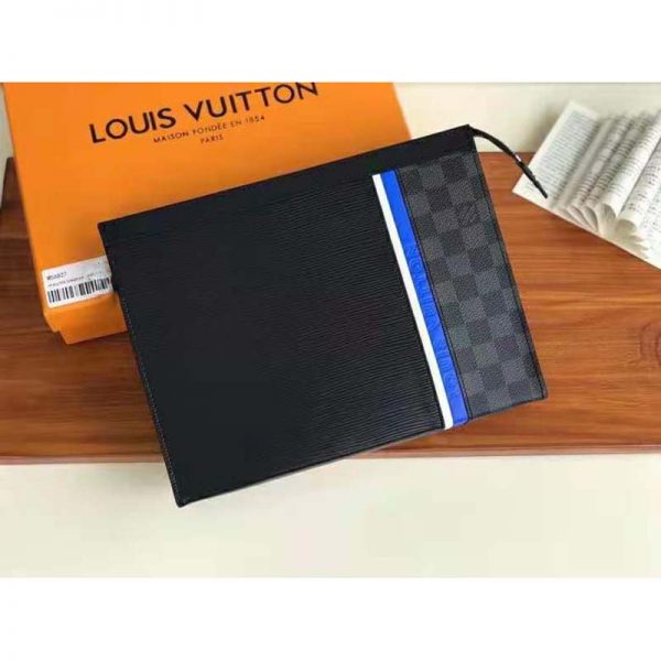 Louis Vuitton LV Unisex Pochette Voyage MM Black Epi Leather Damier Graphite Canvas (1)