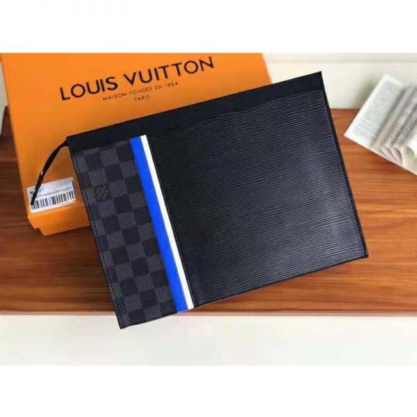 Louis Vuitton LV Unisex Pochette Voyage MM Black Epi Leather Damier Graphite Canvas (10)