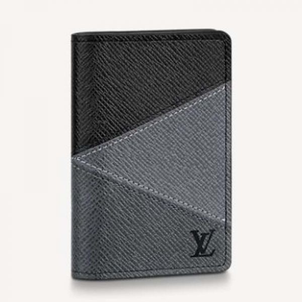 Louis Vuitton LV Unisex Pocket Organizer Gray Monochrome Taiga Leather-Black