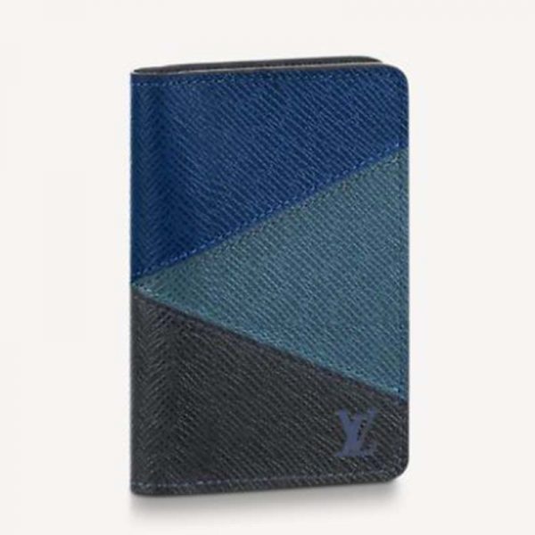 Louis Vuitton LV Unisex Pocket Organizer Gray Monochrome Taiga Leather-Navy
