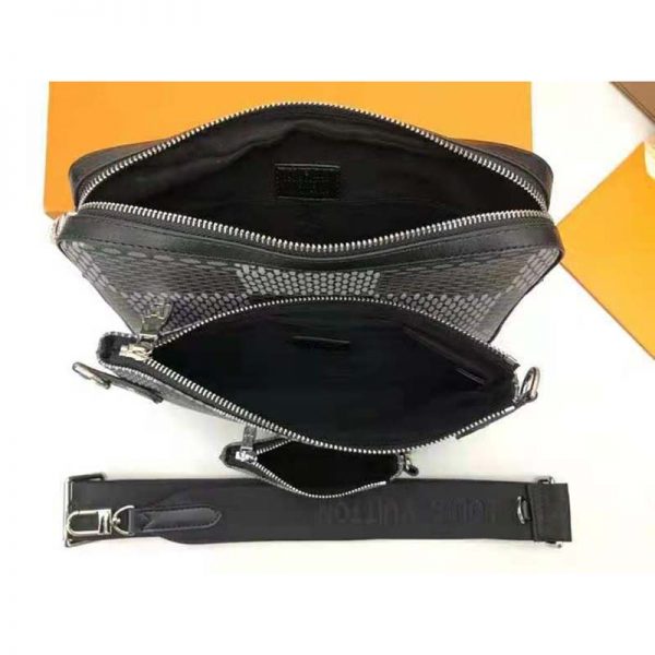 Louis Vuitton LV Unisex Trio Messenger Bag Gray Damier Graphite 3D Coated Canvas (10)