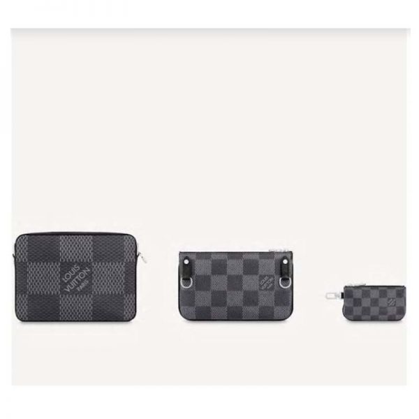 Louis Vuitton LV Unisex Trio Messenger Bag Gray Damier Graphite 3D Coated Canvas (2)