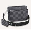 Louis Vuitton LV Unisex Trio Messenger Bag Gray Damier Graphite 3D Coated Canvas