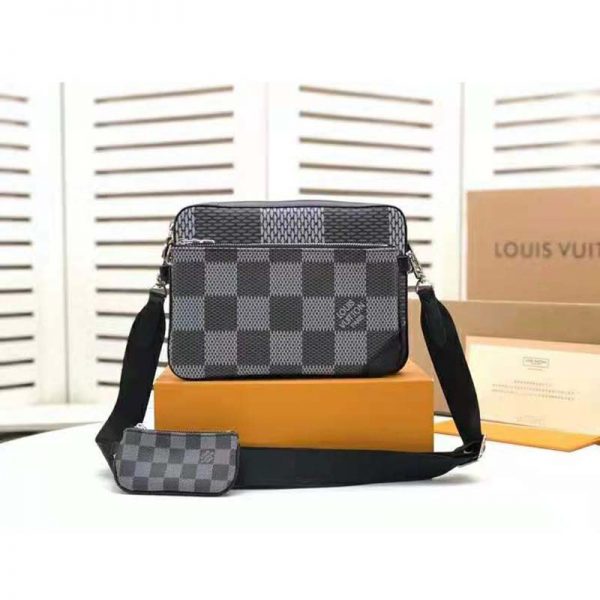 Louis Vuitton LV Unisex Trio Messenger Bag Gray Damier Graphite 3D Coated Canvas (4)