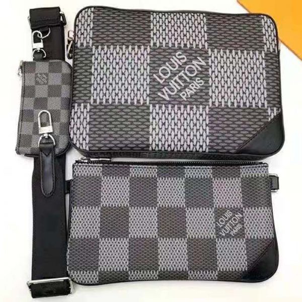Louis Vuitton LV Unisex Trio Messenger Bag Gray Damier Graphite 3D Coated Canvas (9)