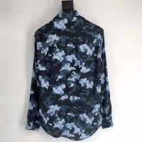 Louis Vuitton Men Camo Regular Silk Shirt LV Signature Blue Regular Fit