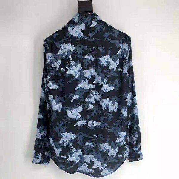 Louis Vuitton Men Camo Regular Silk Shirt LV Signature Blue Regular Fit (13)