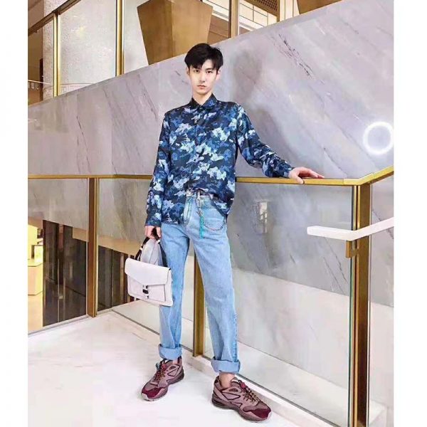 Louis Vuitton Men Camo Regular Silk Shirt LV Signature Blue Regular Fit (3)