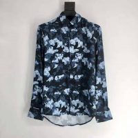 Louis Vuitton Men Camo Regular Silk Shirt LV Signature Blue Regular Fit