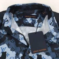 Louis Vuitton Men Camo Regular Silk Shirt LV Signature Blue Regular Fit