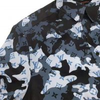 Louis Vuitton Men Camo Regular Silk Shirt LV Signature Blue Regular Fit