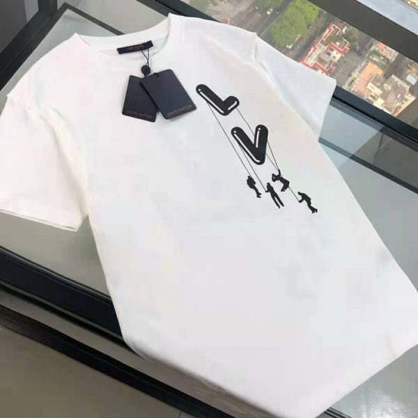 Louis Vuitton Men Floating LV Printed T-Shirt Cotton White Slim Fit (3)