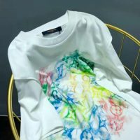 Louis Vuitton Men Front Printed Pastel Monogram T-Shirt Cotton White Regular Fit