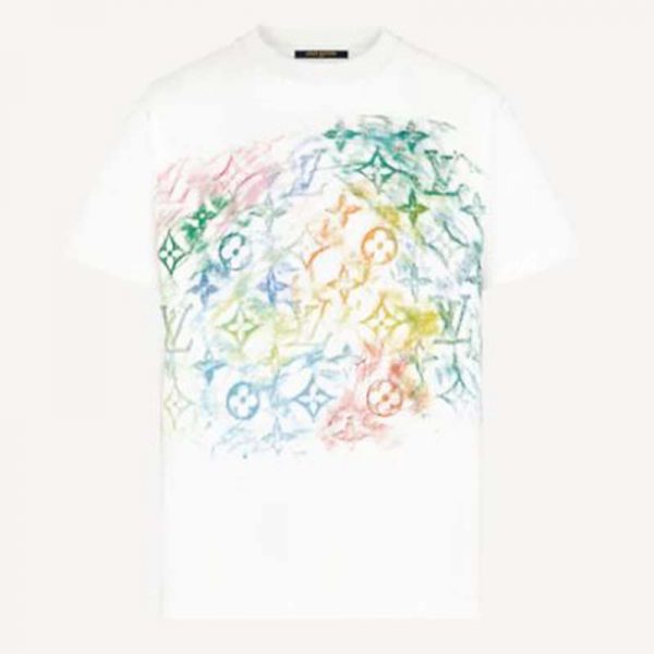 Louis Vuitton Men Front Printed Pastel Monogram T-Shirt Cotton White Regular Fit