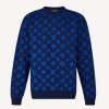 Louis Vuitton Men Full Monogram Jacquard Crew Neck Cotton Blue Regular Fit