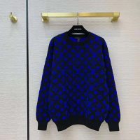 Louis Vuitton Men Full Monogram Jacquard Crew Neck Cotton Blue Regular Fit