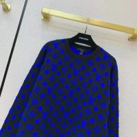 Louis Vuitton Men Full Monogram Jacquard Crew Neck Cotton Blue Regular Fit