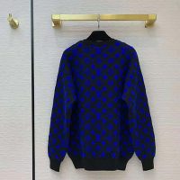 Louis Vuitton Men Full Monogram Jacquard Crew Neck Cotton Blue Regular Fit