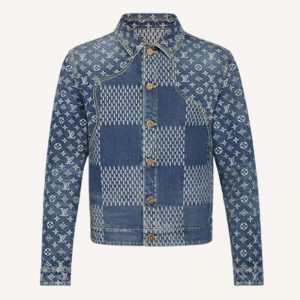 Louis Vuitton Men Giant Damier Waves Monogram Denim Jacket Cotton Regular Fit-Blue