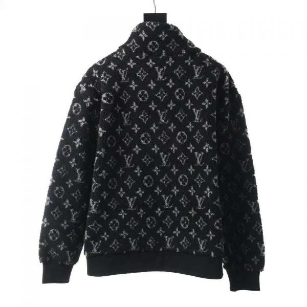 Louis Vuitton Men Monogram Jacquard Fleece Zip-Through Jacket Polyester Black Slightly Loose Fit (10)