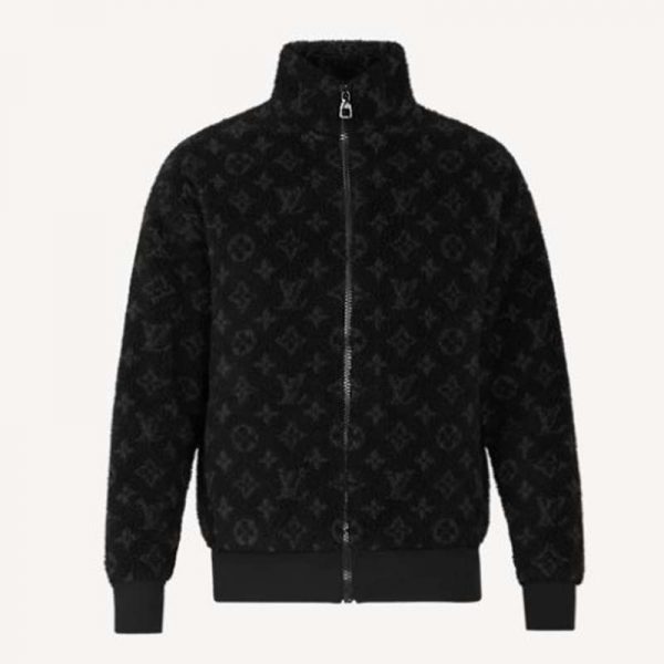 Louis Vuitton Men Monogram Jacquard Fleece Zip-Through Jacket Polyester Black Slightly Loose Fit