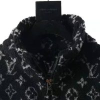 Louis Vuitton Men Monogram Jacquard Fleece Zip-Through Jacket Polyester Black Slightly Loose Fit