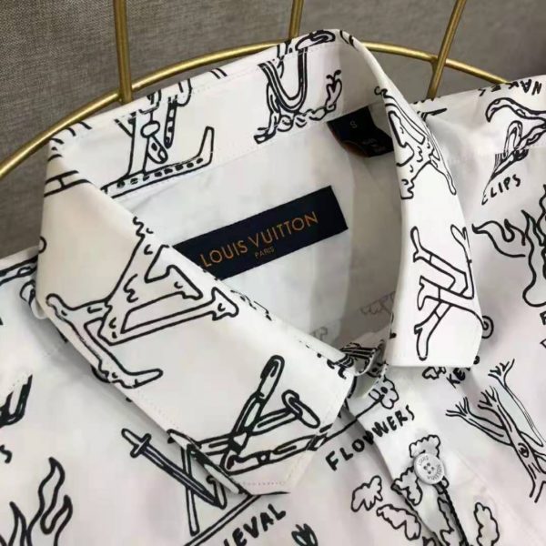 Louis Vuitton Men Placed Graphic Shirt LV Cartoons Cotton Regular Fit-White (10)