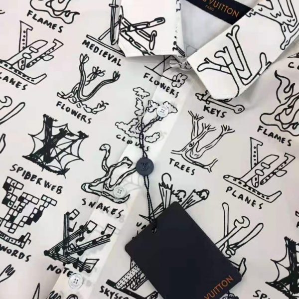Louis Vuitton Men Placed Graphic Shirt LV Cartoons Cotton Regular Fit-White (3)
