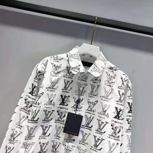 Louis Vuitton Men Placed Graphic Shirt LV Cartoons Cotton Regular Fit-White (7)