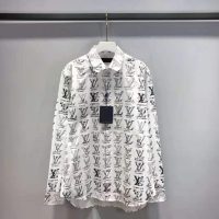 Louis Vuitton Men Placed Graphic Shirt LV Cartoons Cotton Regular Fit-White