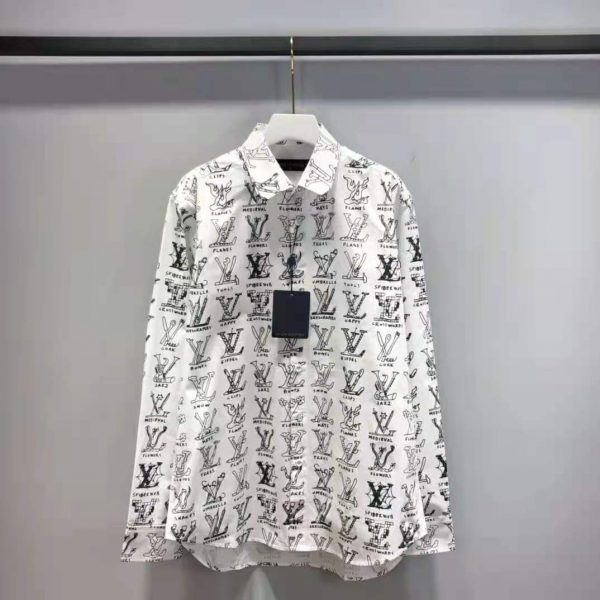 Louis Vuitton Men Placed Graphic Shirt LV Cartoons Cotton Regular Fit-White (8)