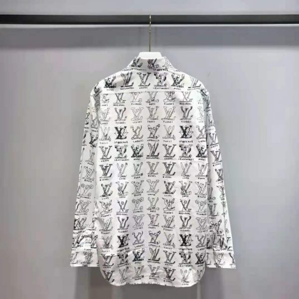 Louis Vuitton Men Placed Graphic Shirt LV Cartoons Cotton Regular Fit-White (9)
